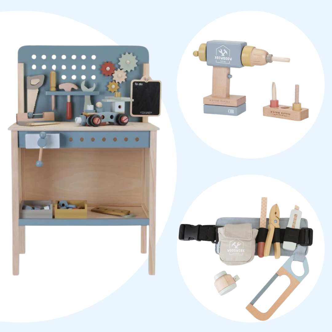 Wooden Workbench, Drill and Toolbelt DIY Tool Bundle