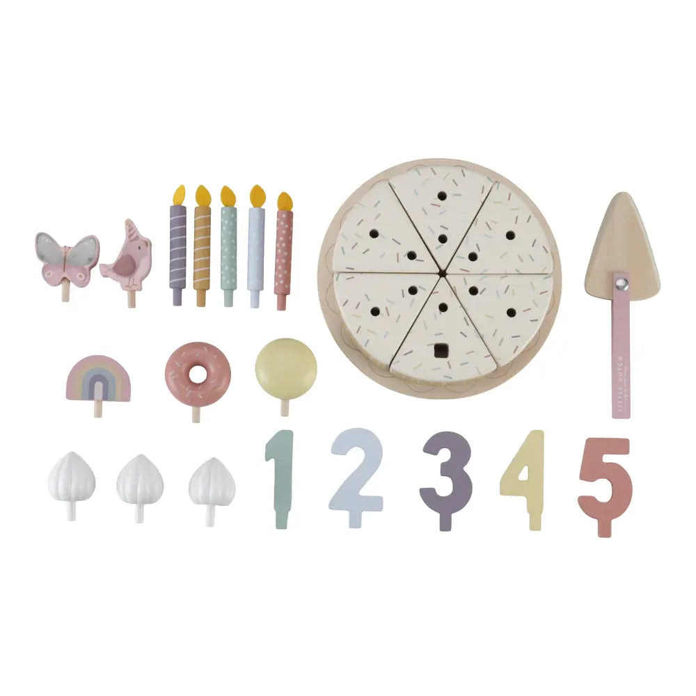 Wooden Birthday Cake Play Food 26piece - Pink