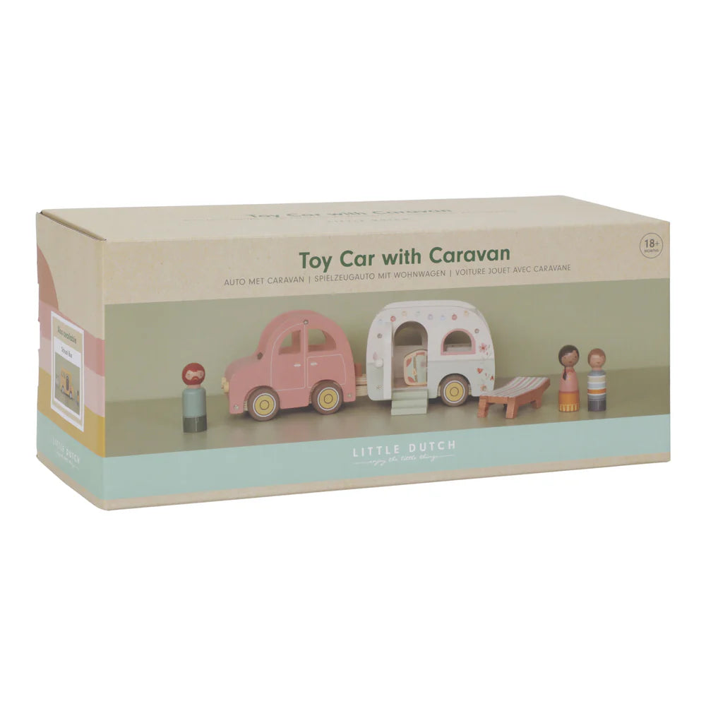 Car with Caravan and 3 Peg Dolls