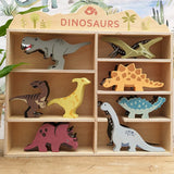 8 Wooden Dinosaurs & Shelf