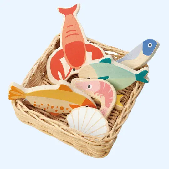 Wooden Seafood Play Food Basket